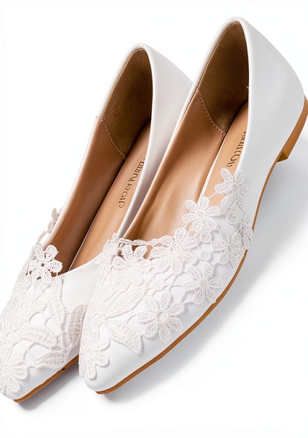 FOMIYES Scarpe Sposa Bianche Tacco Basso Lacci Punta Donna